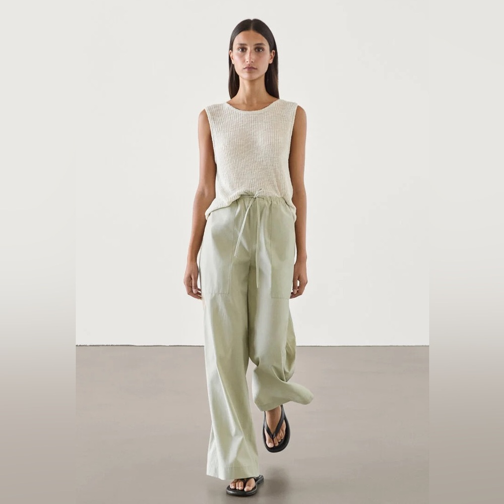 Massimo Dutti Green Poplin Drawstring Jogger-fit Trouser Pants (8)